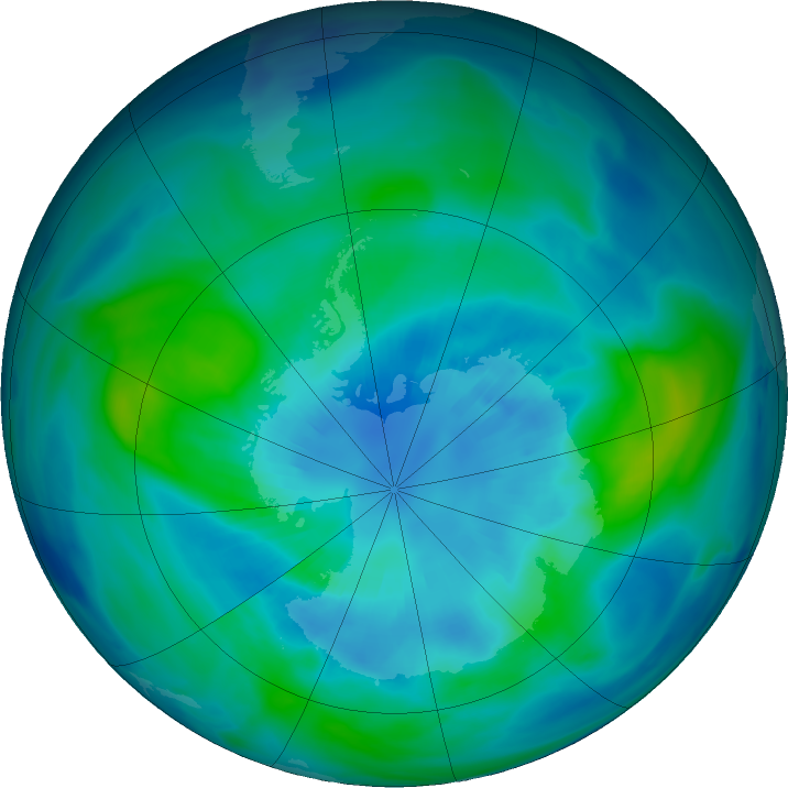 Antarctic ozone map for 31 March 2020